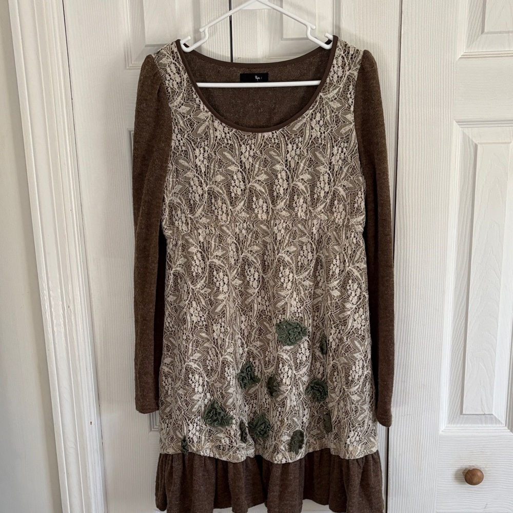 Ryu Brown Textured Knit Sweater Tunic